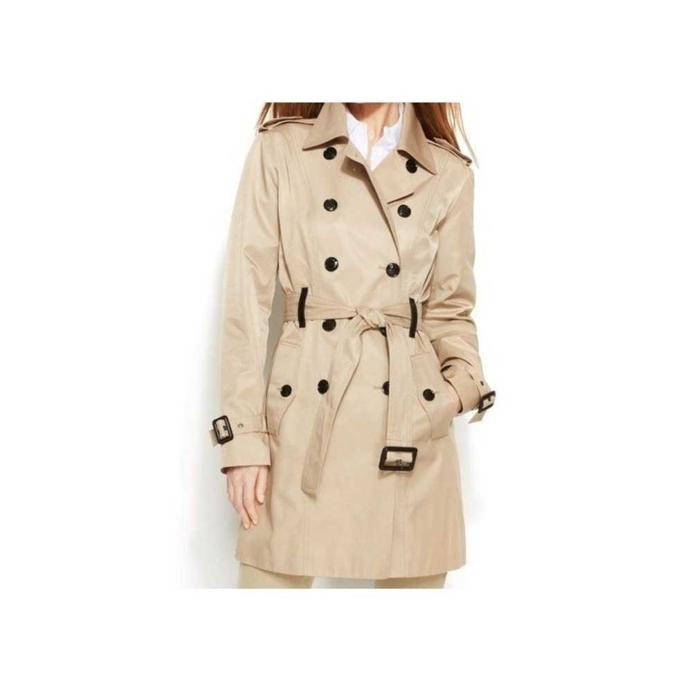 Michael Michael Kors Womens Khaki‎ Tan Double Breasted Belted Trench Coat Small